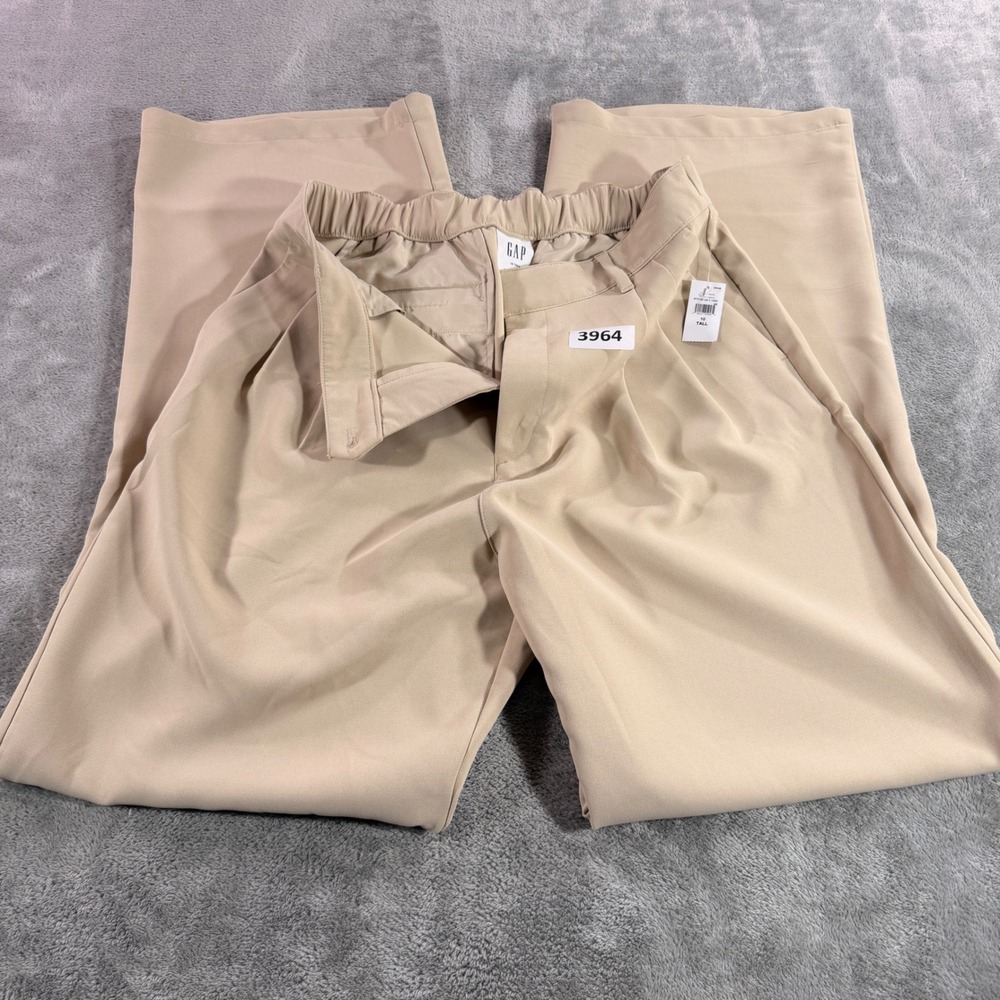 Gap Easy Trouser Women 10 Tall Beige Tan Pleated Wide Leg High Rise 875732-02-1